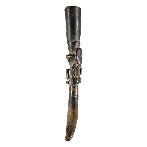 169 - IROKE IFA, YORUBA. A LATE 19TH/EARLY 20TH CENTURY CARVED WOOD DIVINATION TAPPER. (length 32.5cm)