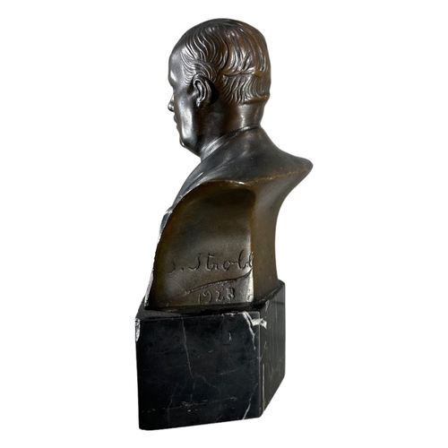 179 - S. STROBL, 1928, A 20TH CENTURY BRONZE BUST OF LORD ROTHERMERE RAISED UPON MARBLE PLINTHSigned ‘S. S... 