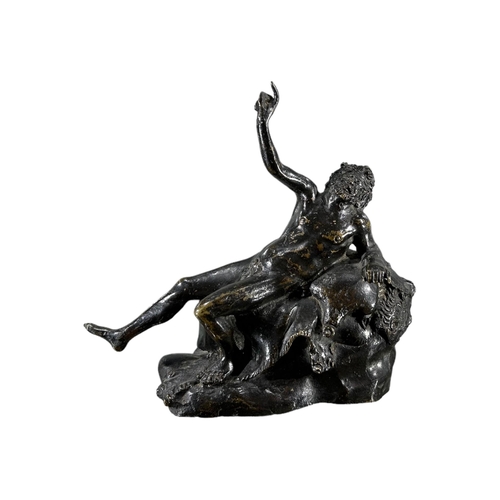 180 - AFTER CLODION, 19TH CENTURY BRONZE FIGURE OF BACCHUSReclining on lion skin with one hand point to sk... 