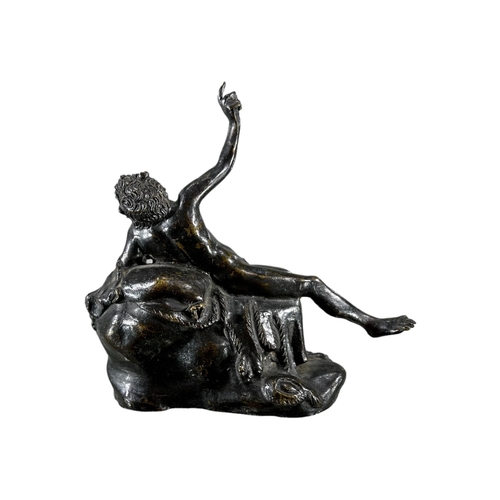 180 - AFTER CLODION, 19TH CENTURY BRONZE FIGURE OF BACCHUSReclining on lion skin with one hand point to sk... 