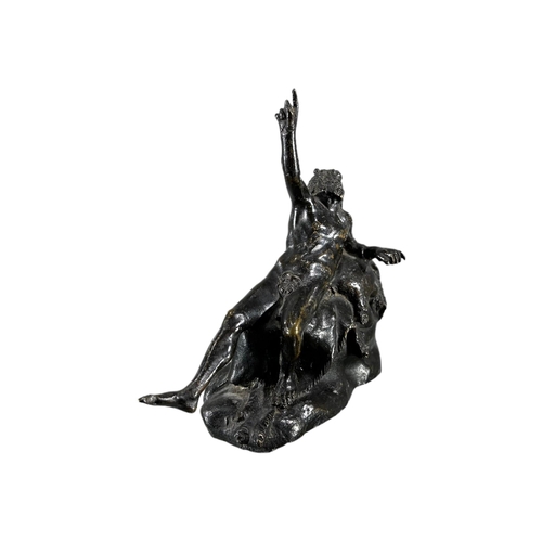 180 - AFTER CLODION, 19TH CENTURY BRONZE FIGURE OF BACCHUSReclining on lion skin with one hand point to sk... 