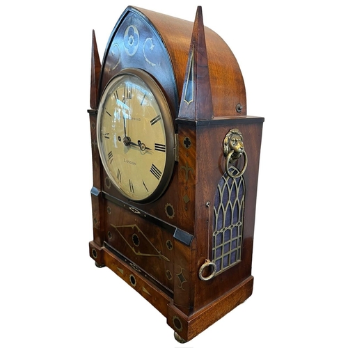 255 - GEORGE ORPWOOD, A 19TH CENTURY REGENCY PERIOD MAHOGANY, EBONY AND BRASS INLAID BRACKET CLOCKThe eigh... 