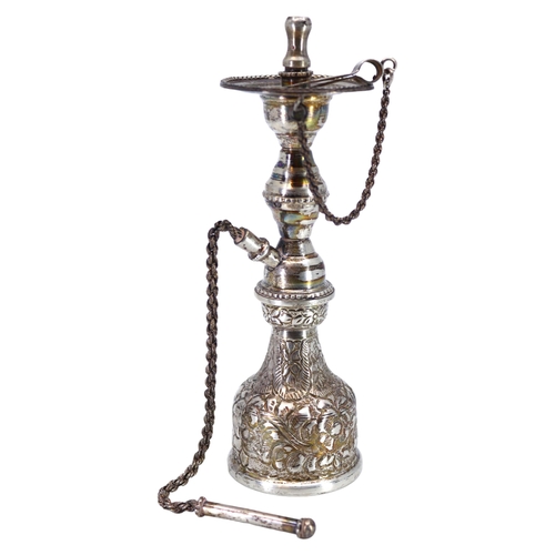 60 - A 20TH CENTURY EGYPTIAN SILVER MINIATURE HOOKAH
Having chased and engraved floral decoration. 
(h 16... 