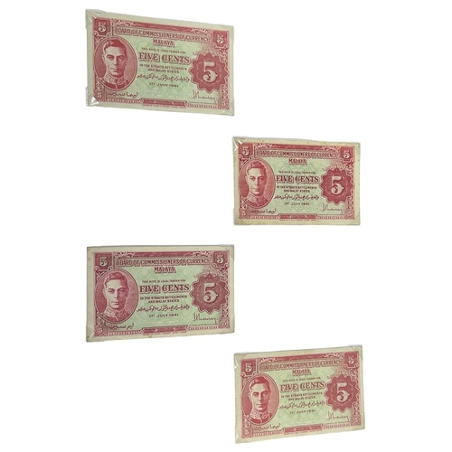 96A - FOUR BOARD OF COMMISSIONERS OF CURRENCY MALAYA 5CENT BANKNOTES
1st July 1941, all with King George V... 