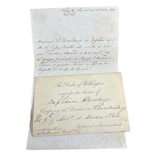 113A - ARTHUR WELLESLEY, DUKE OF WELLINGTON. 19TH CENTURY DINNER INVITATION CARD ADDRESSED TO CAPTAIN HERVE... 