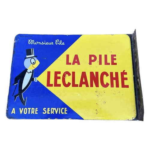 115A - A VINTAGE FRENCH DOUBLE SIDED ENAMEL SIGN, ‘MONSIEUR PILE LA PILE LECLANCHÉ’Emaillerie Alsacienne St... 