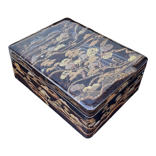 163A - A 19TH CENTURY JAPANESE MEIJI PERIOD LACQUER DOCUMENT BOX (RYOSHIBAKO)Deep Rectangular form having w... 