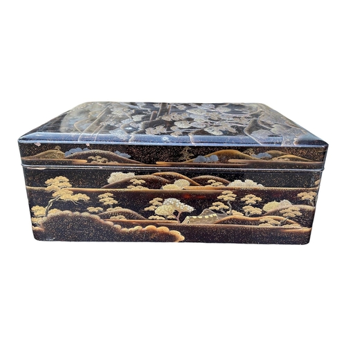 163A - A 19TH CENTURY JAPANESE MEIJI PERIOD LACQUER DOCUMENT BOX (RYOSHIBAKO)Deep Rectangular form having w... 