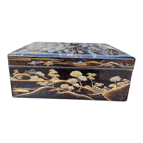 163A - A 19TH CENTURY JAPANESE MEIJI PERIOD LACQUER DOCUMENT BOX (RYOSHIBAKO)Deep Rectangular form having w... 