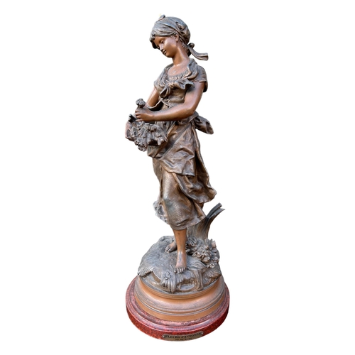 186 - AFTER HIPPOLYTE MOREAU, 1832 - 1926, A PAIR OF 20TH CENTURY FRENCH PATINATED BRONZED SPELTER FIGURES... 