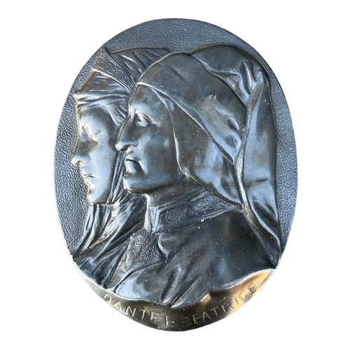 200 - THREE 19TH/20TH CENTURY BRONZE RELIEF PLAQUESComprising an oval plaque showing Dante & Beatrice, Pro... 