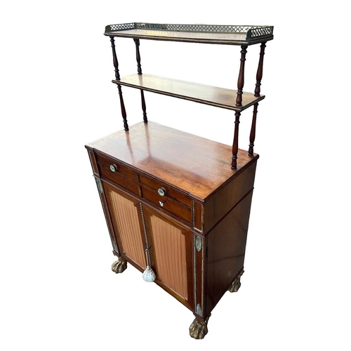 202 - A 19TH CENTURY REGENCY ROSEWOOD AND BRASS MOUNTED SECRETAIRE CHIFFONIER With two shelves above ... 