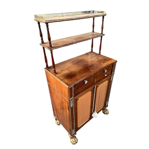 202 - A 19TH CENTURY REGENCY ROSEWOOD AND BRASS MOUNTED SECRETAIRE CHIFFONIER With two shelves above ... 