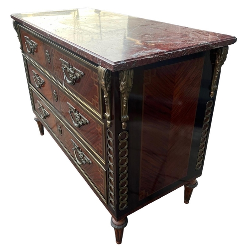 221 - MANNER OF JEAN-HENRI RIESENER, A LATE 19TH CENTURY FRENCH LOUIS XVI DESIGN KINGWOOD AND GILT METAL M... 