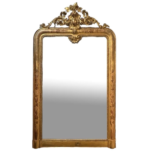 233 - A LARGE 19TH CENTURY FRENCH CARVED GILTWOOD MIRRORDecorated with scrolling foliage and flowerheads.(... 