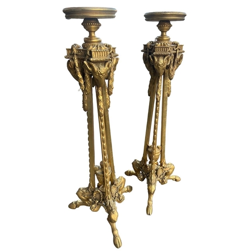 272 - MANY OF ROBERT ADAM, A PAIR OF 19TH CENTURY NEOCLASSICAL DESIGN CARVED GILTWOOD TORCHERE STANDS
The ... 