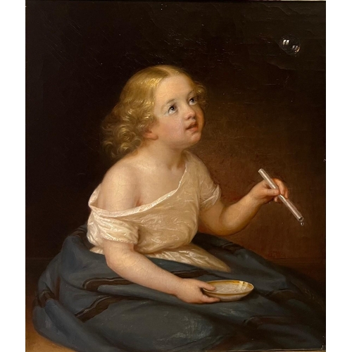 306 - ERIK WAHLBERGSON, SWEDEN, 1808 - 1865, 19TH CENTURY OIL ON CANVAS
Portrait of a young girl blowing b... 