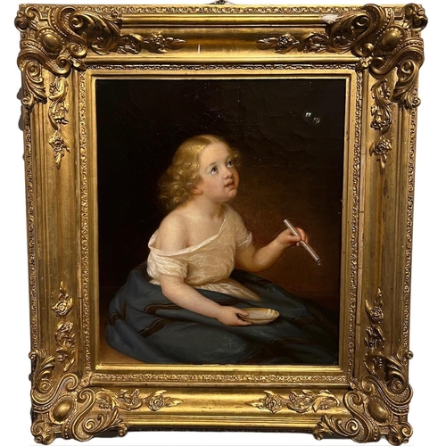 306 - ERIK WAHLBERGSON, SWEDEN, 1808 - 1865, 19TH CENTURY OIL ON CANVAS
Portrait of a young girl blowing b... 