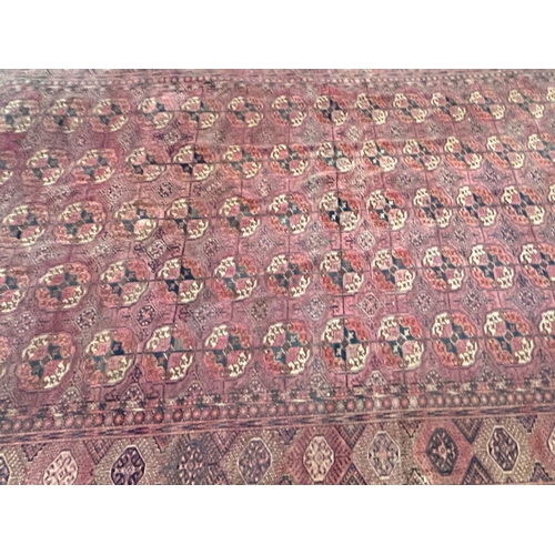 254 - LARGE TEKKE TURKMEN RUG, HAVING FIVE COLUMNS OF FIFTEEN GULS WITHIN MULTIPLE BORDERS. (395cm x 260cm... 