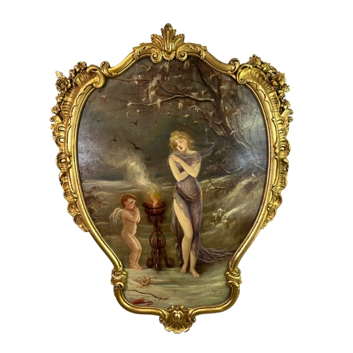 308 - A LARGE PAIR OF 19TH CENTURY OIL ON CANVAS, NUDE FEMALE WITH TWO PUTTI IN A WOODED LANDSCAPE
Represe... 