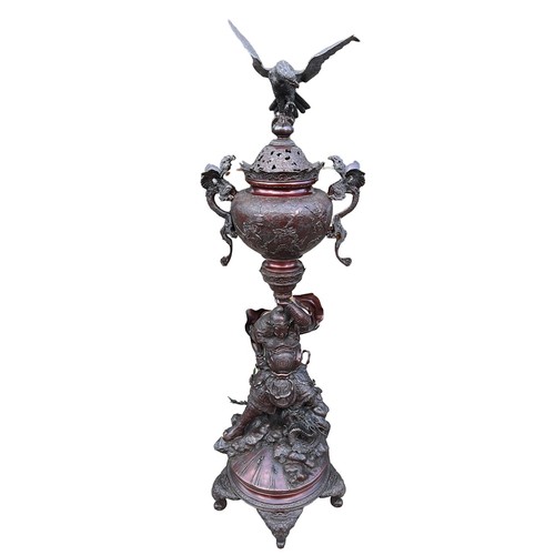 176 - AN EXTREMELY LARGE JAPANESE MEJI PERIOD BRONZE KORO (INCENSE BURNER). Raised on five scrolling feet,... 