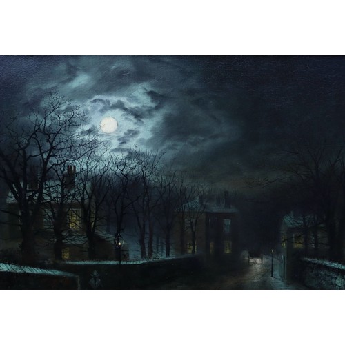 314 - JOHN ATKINSON GRIMSHAW (BRITISH, 1836-1893)
19th century oil on canvas.Titled Under the Silvery Moon... 