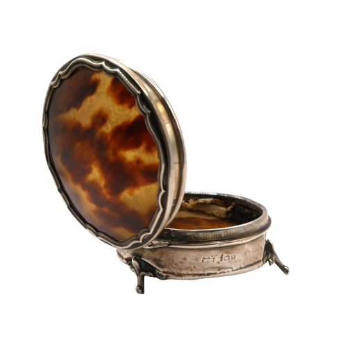 49 - MAPPIN & WEBB, AN EARLY 20TH CENTURY SILVER AND TORTOISESHELL HINGED TRINKET BOX, HALLMARKED BIRMING... 