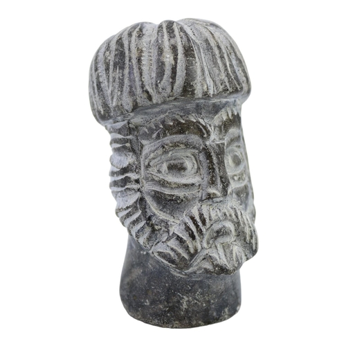 167 - AFTER SASSANIAN, IRAN, A CARVED SOAPSTONE BUST OF A MAN, POSSIBLY A KING. (h 7.9cm x w 4.2cm x d 5cm... 