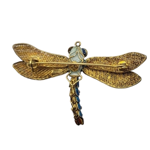 20 - A 20TH CENTURY SOUTH-EAST ASIA GILT, JADE AND ENAMEL DRAGONFLY BROOCH
Having pierced filigree wings,... 