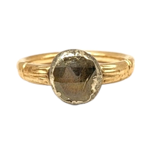 25 - GEORGIAN YELLOW METAL AND ROUGH ROSE CUT DIAMOND RING (YELLOW METAL TESTS AS 9CT GOLD)
The central r... 