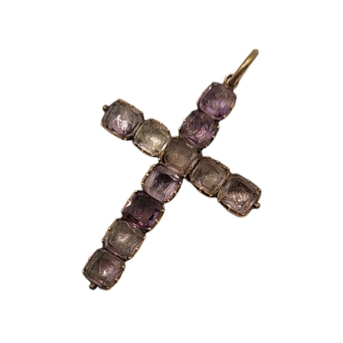 26 - A VICTORIAN ROSE METAL AND AMETHYST CROSS PENDANT (ROSE METAL TESTED AS 9CT ROSE GOLD)
Eleven square... 