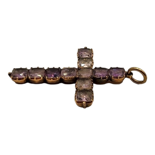 26 - A VICTORIAN ROSE METAL AND AMETHYST CROSS PENDANT (ROSE METAL TESTED AS 9CT ROSE GOLD)
Eleven square... 