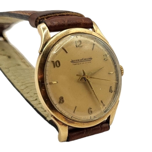 39 - JAEGER LECOULTRE, A MID CENTURY 9CT GOLD CASED GENTLEMEN’S WRISTWATCH
Having Arabic numeral and bato... 