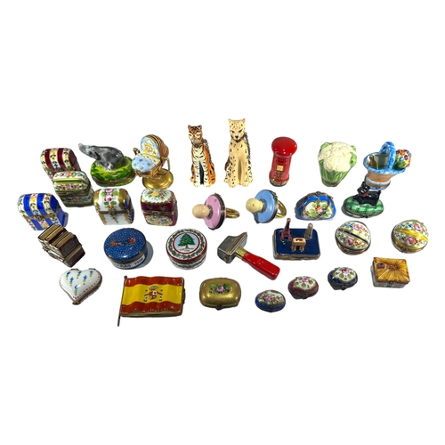 103 - LIMOGES, FRANCE, A COLLECTION OF THIRTY ‘PEINT MAIN’ TRINKET BOXES, TO INCLUDE NOVELTY EXAMPLES Comp... 