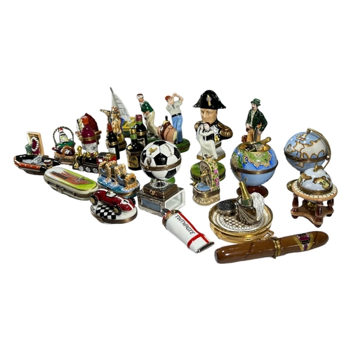 141 - LIMOGES, FRANCE, A COLLECTION OF THIRTY ‘PEINT MAIN’ TRINKET BOXES, TO INCLUDE NOVELTY EXAMPLES
Comp... 