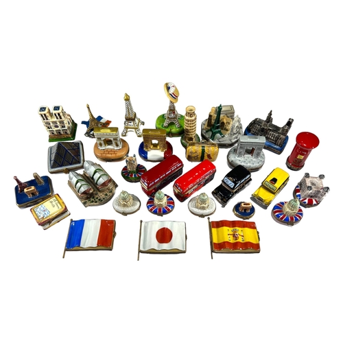 144 - LIMOGES, FRANCE, A COLLECTION OF THIRTY ‘PEINT MAIN’ TOURIST LANDMARK THEMED TRINKET BOXES
Comprisin... 