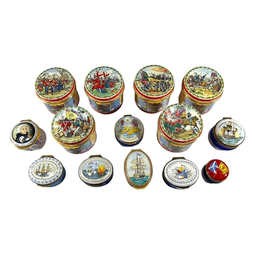 153 - HALCYON DAYS & CRUMMELS, A COLLECTION OF FOURTEEN MILITARY THEMED ENAMEL BOXES
Comprising America, 1... 