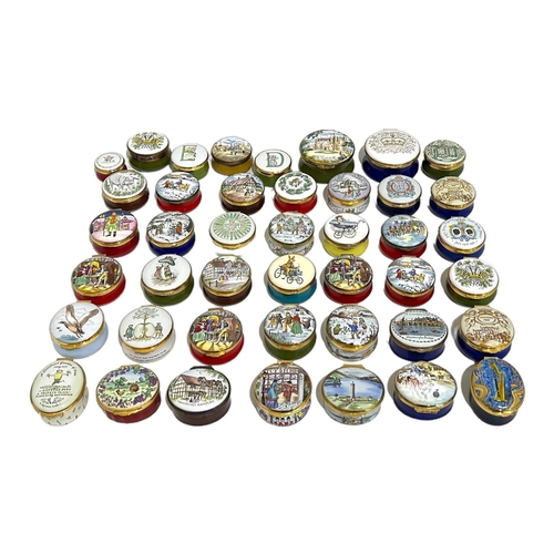 157 - CRUMMLES ENAMELS, A LARGE COLLECTION OF FORTY THREE ENAMEL TRINKET BOXES
Depicting various subjects ... 