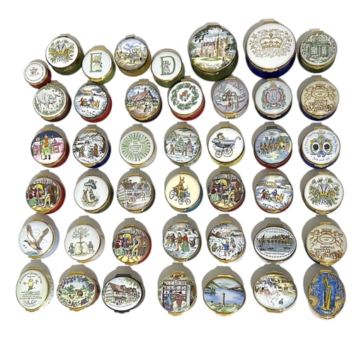 157 - CRUMMLES ENAMELS, A LARGE COLLECTION OF FORTY THREE ENAMEL TRINKET BOXES
Depicting various subjects ... 