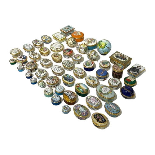 158 - HALCYON DAYS, A LARGE COLLECTION OF FIFTY THREE ENAMEL TRINKET BOXES
Depicting various subjects to i... 