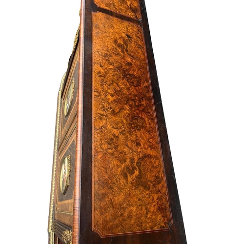 218 - ATTRIBUTED TO LAMB OF MANCHESTER, A VICTORIAN BURR YEW AND WALNUT MARQUETRY INLAID GILT BRONZE MOUNT... 