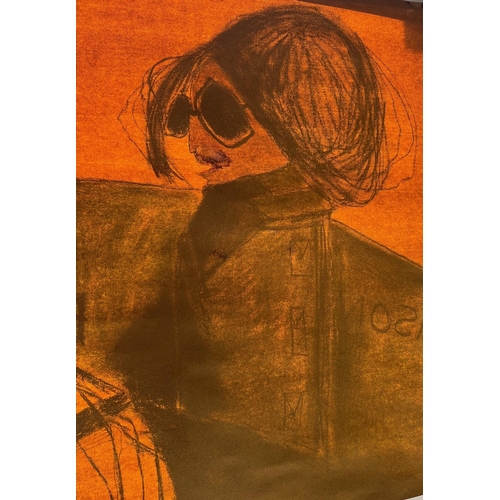 266 - PATRICIA DOUTHWAITE, SCOTTISH, 1939 - 2002, PASTEL ON ORANGE PAPER
Untitled, three quarter length po... 