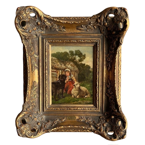 279 - JAN WALRAVEN, DUTCH, 1827 - 1863, 19TH CENTURY OIL ON PANEL
Farmyard scene, a young shepherdess with... 