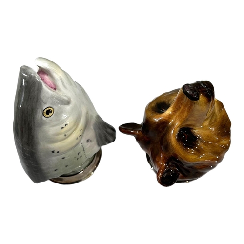 179A - TWO PORCELAIN AND SILVER PLATED ROYALE STRATFORD STIRRUP CUP IN THE FORM OF A BEARS HEAD AND FISH HE... 