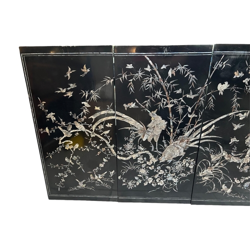 189A - FOUR CHINESE BLACK LACQUERED AND MOTHER OF PEARL INLAY PANELS, DECORATED WITH BIRDS AND PHEASANTS WI... 