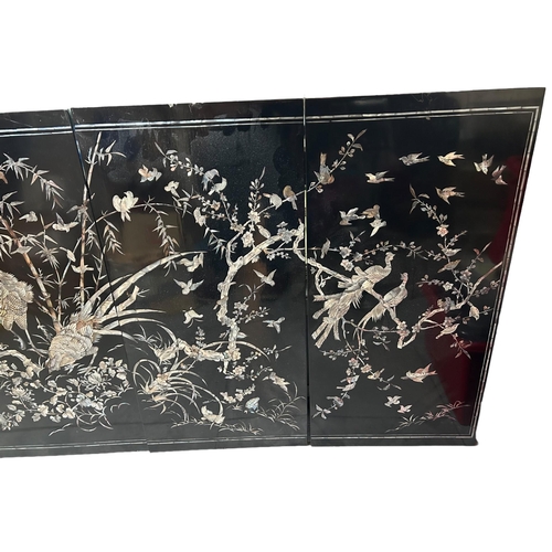 189A - FOUR CHINESE BLACK LACQUERED AND MOTHER OF PEARL INLAY PANELS, DECORATED WITH BIRDS AND PHEASANTS WI... 