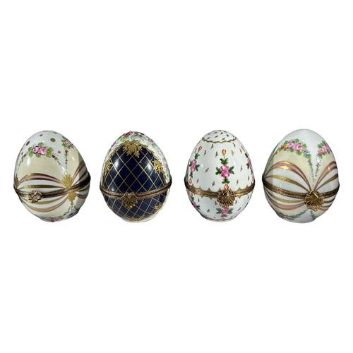 191A - LIMOGES, FRENCH, A COLLECTION OF FOUR LARGE EGG SHAPED PORCELAIN BOXES, TOGETHER WITH LARGE RECTANGU... 