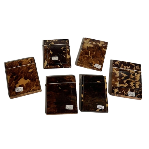 77 - A COLLECTION OF SIX LATE 19TH CENTURY VICTORIAN TORTOISESHELL CARD CASES 
Plain form, each surmounte... 