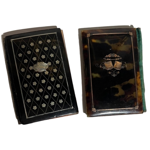 79 - TWO 19TH CENTURY TORTOISESHELL CARNET DE BAL/DANCE CARD HOLDERS
One inlaid with rose gold and the ot... 