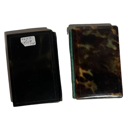 79 - TWO 19TH CENTURY TORTOISESHELL CARNET DE BAL/DANCE CARD HOLDERS
One inlaid with rose gold and the ot... 